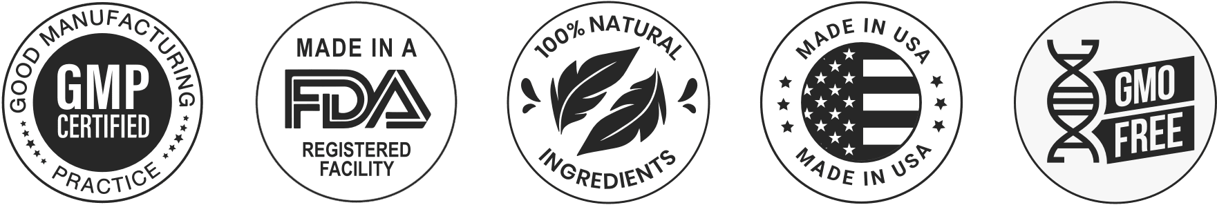 Dentanol supplement FDA registered facility certification and quality assurance badges